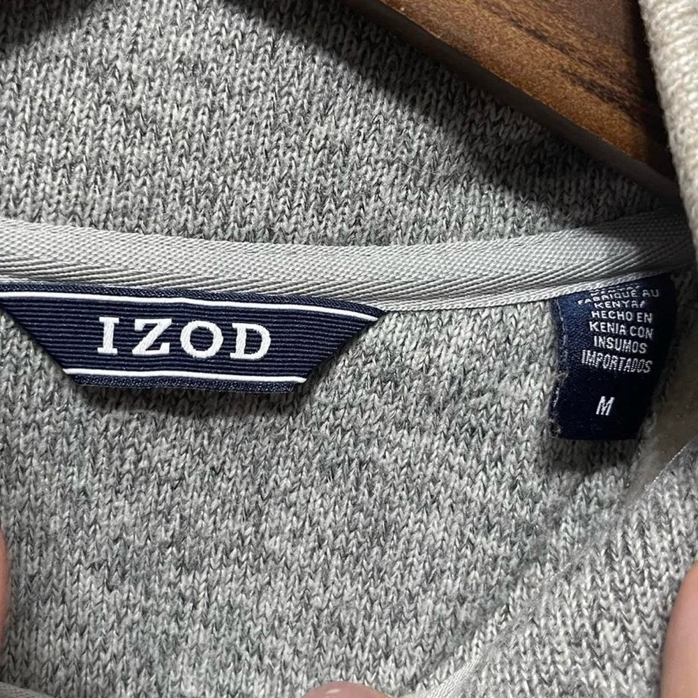 plain blank tan cream Izod small gray logo long sleeve quarter zip sweatshirt - Picture 4 of 5